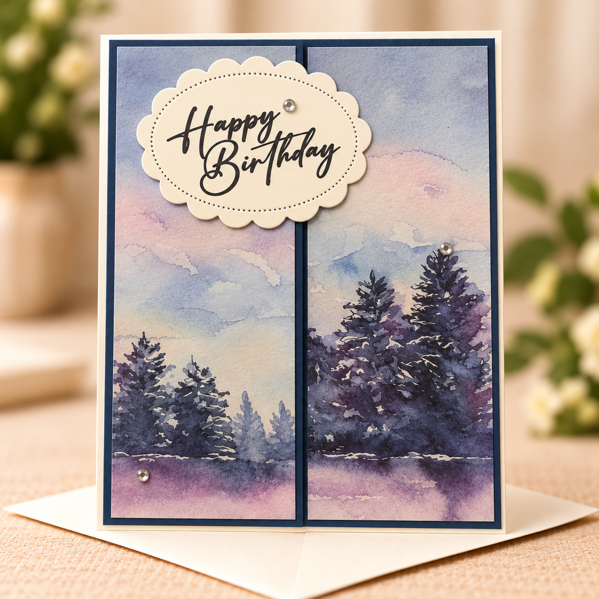 "Happy Birthday" Winter Woodland Gatefold Card